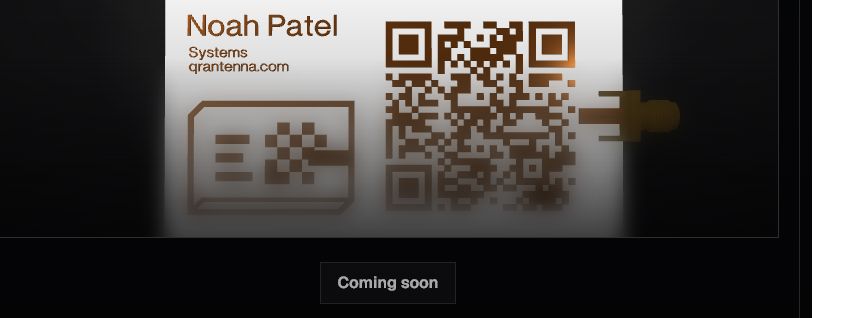 Static screenshot of a blue QR antenna card 3D model